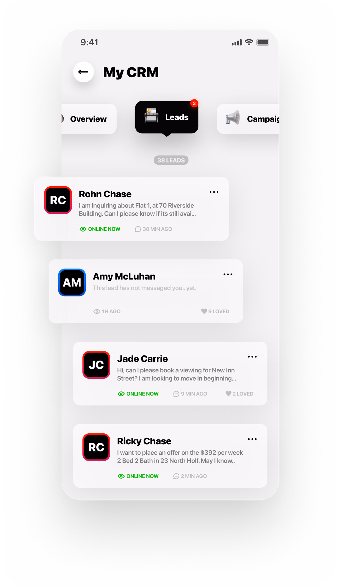 Holofy CRM interface with analytics